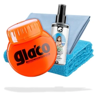 Imagen de detailmate Set de sellado parabrisas para el coche y la ducha: Soft99 Glaco Roll On Grande 120ml + Limpiacristales 500ml Paño microfibra cristales pulido esponjoso