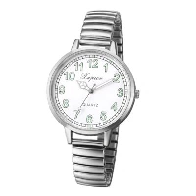 Imagen de JewelryWe Reloj Correa Elástica Mujer: de Cuarzo Analógico Redondo Plata para Señora Esfera Escala Números Grandes Luminoso Acero Inoxidable Extensible Ocio Negocios Regalo