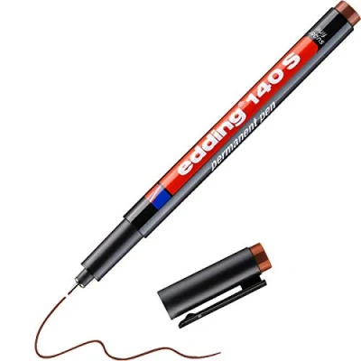 Imagen de edding 140 S rotulador permanente marrón 1 punta redonda de 0,3 mm bolígrafo para escribir sobre cristal, plástico, láminas y superficies lisas permanente, secado rápido, no mancha