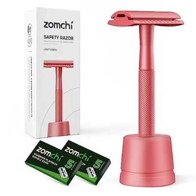 Imagen de ZOMCHI maquinilla de afeitar seguridad para mujer, con un soporte afeitar, mujer 10 cuchillas, Rojo