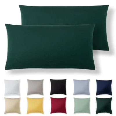 Imagen de Alreya Juego de 2 Fundas Almohada 100% Algodón Jersey 40 x 70 cm Verde Bosque Funda Cojín para Cama 40x70 Cojínes sofá hipoalergénica