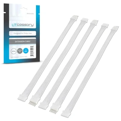 Imagen de Litcessory Cable de Extensión para Philips Hue Lightstrip Plus (150mm, 5 Unidades, Blanco MICRO 6 PINES V4)