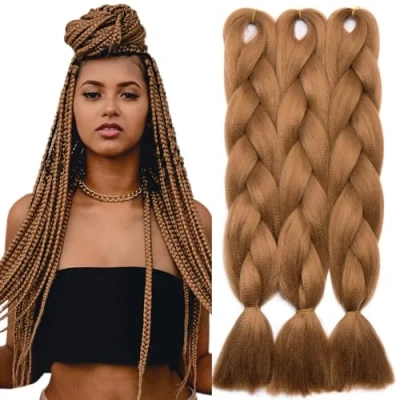 Imagen de TESS 60cm Extensiones Para Trenzas Africanas Marrón medio 1 pcs 100g Pelo Sintético Braiding Jumbo Braid