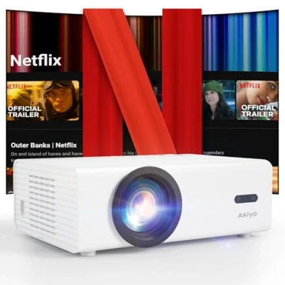 Imagen de 【Aplicaciones Integradas y Nnfoque Automático/Keystone】 Smart Proyector Full HD 1080P 4K Apoyo, AKIYO Home Cinema Video/Outdoor para Android/iPhone/PS5 Teléfono Móvil
