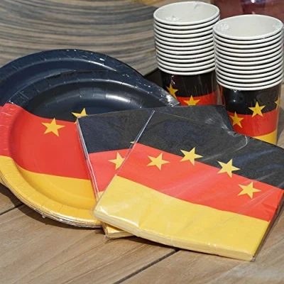 Imagen de EinsSein 1x vajilla desechable de Papel fútbol Alemania 26x Platos Vasos 36x servilletas 88 Piezas Desechables Bodas Bautizo Fiesta cumpleaños y para