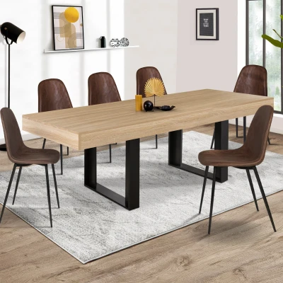 Imagen de IDMarket PHOENIX Mesa de comedor rectangular para 10 personas, madera y negro, 200 cm