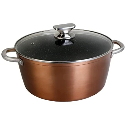 Imagen de WECOOK! Professional Cazuela Alta Inducción con Tapa de Cristal 20 cm, Antiadherente Ecológico sin PFOA, Aluminio Forjado, Color Cobre, 2,8 mm Espesor, Asas Acero Inoxidable, Vitrocerámica, Gas