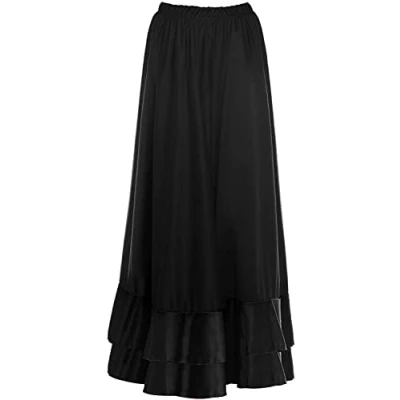 Imagen de Falda Flamenco Niña Español, Ensayo Largo Negro Rojo Volante Simple Doble para Baile Danza Clase Fiesta (4 años, Doble)
