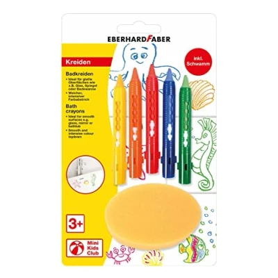 Imagen de Eberhard Faber 524105 Set de tizas baño, 5 crayones baño y esponja, lavable sin dejar residuos