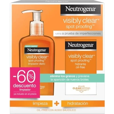 Imagen de Neutrogena Visibly Clear Spot Controlling, rutina de cuidado facial con ácido salicílico, contiene un gel limpiador (1x200 ml) y hidratante (1x50