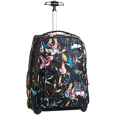 Imagen de Invicta Mochila con Ruedas, WILDFLOWERS, Bolsa Ruedas para Libros, 2 en 1, Mochila+Trolley, chicos&amp;chicas la escuela, el deporte, tiempo libre, funda portátil, Negro