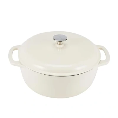 Imagen de Amazon Basics Redondo Horno holandés de hierro fundido esmaltado, con tapa, 5.7 L, Blanco