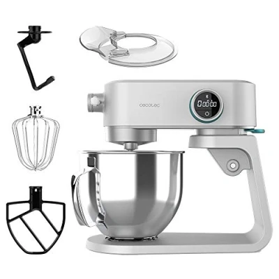 Imagen de Cecotec Batidora Amasadora Twist&amp;Fusion 4000 Luxury White. 800 W, Cuerpo de Aluminio fundido, Motor DC, 8 velocidades, Luz LED, Bol Acero Inoxidable 5,2 L