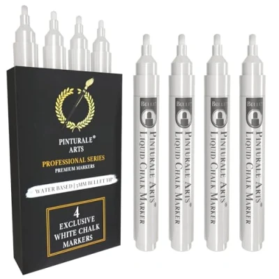 Imagen de Pinturale Arts® Rotuladores Tiza Cristal Borrable Set 4 Liquida Blancos Punta 3mm Para Ventanas, Pizarra, Borrado Fácil En Seco