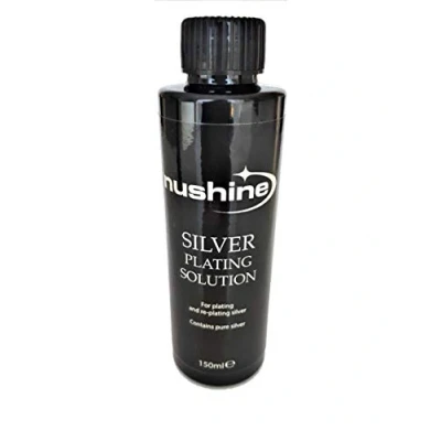 Imagen de Nushine Solución de chapado en plata 150 ml, placa permanente pura plata, latón, cobre y bronce desgastados (fórmula ecológica)
