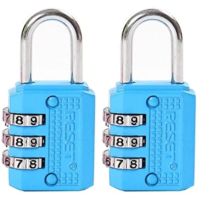 Imagen de RESET 071 candado pequeño de combinación 3 dígitos para mini taquilla, viaje, diario, caja, equipaje, maleta, mochila, azul, paquete 2