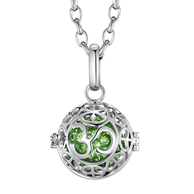Imagen de Morella Collar de Acero Inoxidable 70 cm con Colgante Mantra Om y Bola resonancia circonita Color Verde Ø 16 mm para Damas en Bolsa Joyas