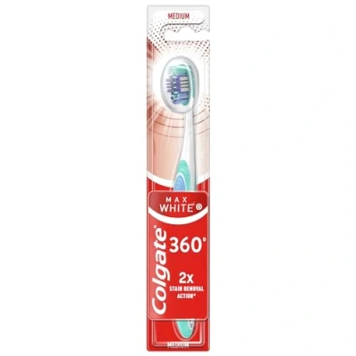 Imagen de Colgate Max White 360 Cepillo de Dientes Dureza Media, 1 Ud, Blanquea los Dientes, Elimina Manchas, Limpia Zonas Difícil Acceso, Limpiador Lengua y Mejillas, el Mal Aliento