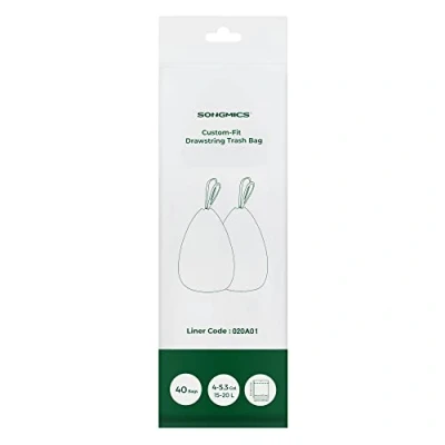 Imagen de SONGMICS bolsas de basura resistentes, con enlaces deslizantes para cocina, 15 a 20L, preseparadas, código la bolsa 020A01, 2 rollos 80 piezas, blanco KRB020A02