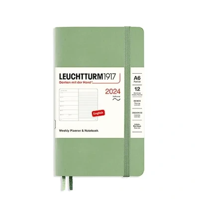 Imagen de LEUCHTTURM1917 367800 Agenda semanal y cuaderno de tapa blanda bolsillo (A6) 2024, 12 meses, salvia, inglés