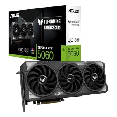 Imagen de ASUS TUF Gaming GeForce RTX 5060 8 GB GDDR7 OC Edition Tarjeta gráfica (PCIe 5.0, HDMI/DP 2.1, 3.1 Ranuras, Grado Militar, Revestimiento Protector de la PCB, Ventiladores Axial Tech)