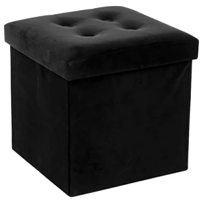 Imagen de ATMOSPHERA CREATEUR D&#039;INTERIEUR Puf Plegable de Terciopelo Negro Lysander, Negro, l. 38 x H. cm (JJ257)