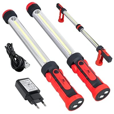 Imagen de Maclean lámpara de taller 58915 MCE230 COB LED XXL, mano magnética con gancho para trabajar, 2 unidades, modo dual máx. 1200 (2 x 600 lúmenes)