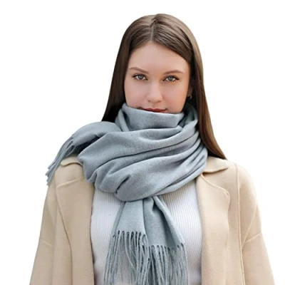 Imagen de MASADA Bufanda de invierno para mujer cálida y suave XXL 200 x 70 cm Paloma azul