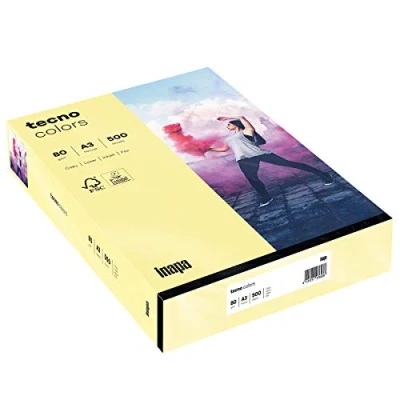 Imagen de inapa Papel para impresora de colores Techno Colors: 80 g/m², A3, 500 hojas, color amarillo claro