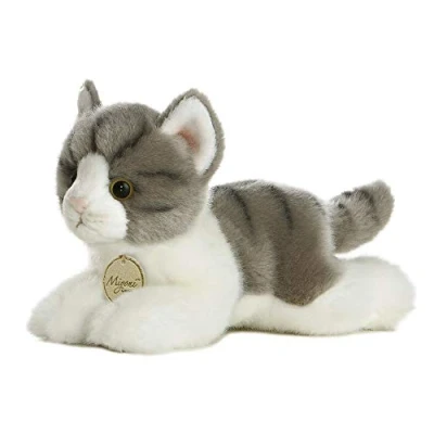 Imagen de AURORA MiYoni Gato atigrado de 8 Pulgadas, 10813, Gris y Blanco, Peluche para niños