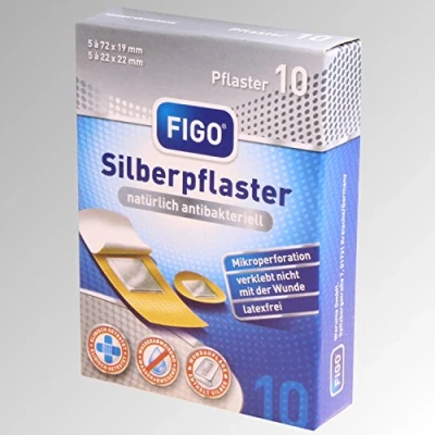 Imagen de Figo 10 tiritas plateadas, 2 tamaños, sin látex, antibacterianas
