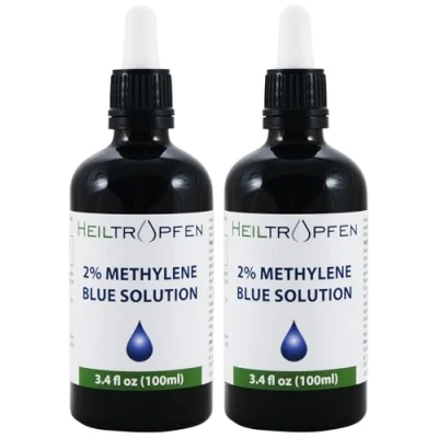 Imagen de 2x Alta concentración 2% Solución de azul metileno 100 ml Ultraalta pureza USP Ingredientes calidad farmacéutica Probado por terceros sin formaldehído Conjunto dos Heiltropfen®