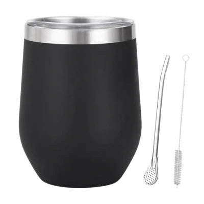 Imagen de Mate Taza Te 354ML: 12oz De Té Doble Pared Acero Inoxidable Con Cepillo Paja Y Cuchara Paja, Tazas Cafe Para Te, Leche
