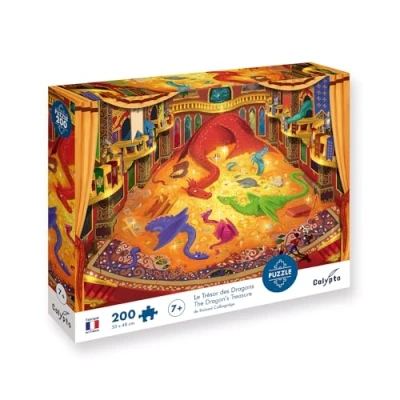 Imagen de Calypto 3907402 Dragón Treasure Puzzle de 200 Piezas con Tacto Suave, Infantil Superficie Aterciopelada, Incluye póster Rompecabezas, para niños a Partir 7 años, Cuentos Hadas,