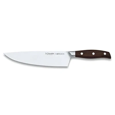 Imagen de 3 Claveles Nørden Cuchillo Forjado Cocinero 20 cm. 8&quot; acero inox, mango madera roble