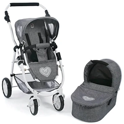 Imagen de Bayer Chic 2000 638 76 Emotion Cochecito para muñecas (2 en 1), color gris