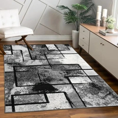 Imagen de Paco Home Alfombra De Diseño Moderna Velour Corto con Aspecto Pintura Abstracta Negra, Gris Y Antracita, tamaño:80x150 cm