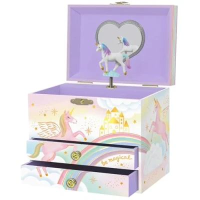Imagen de Joyero Musical de Unicornio para Niñas Caja Música Infantil con Giratorio, Regalo Cumpleaños Niñas, 17,1 x 13,3 15,2 cm Edades 3 10