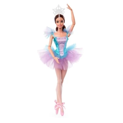 Imagen de Barbie, Muñeca Signature ballet Wishes (morena, 30,4cm), totalmente articulada, con traje de bailarina, tutú, zapatillas y tiara, regalo ideal para niñas a partir 6 años, HCB87
