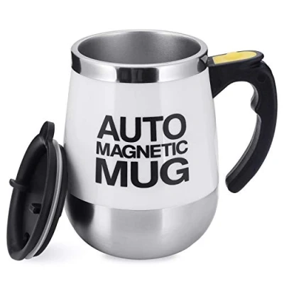 Imagen de TsunNee taza de café eléctrica 400 ml, magnética automática acero inoxidable, mezcla para café, té, chocolate caliente, leche, cacao, proteína, color blanco