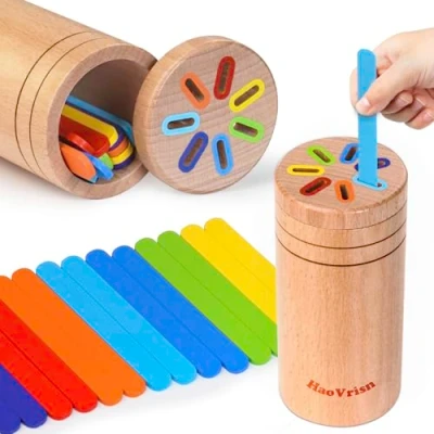 Imagen de HaoVrisn Juguetes Educativos Montessori de Apilar y Encajar 1 2 3 Años, Madera para Clasificar Formas Colores Regalo