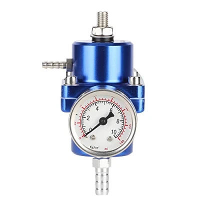 Imagen de Qiilu Regulador de presión combustible, aleación aluminio universal [medidor eléctrico] con manguera manómetro ajustable 0 a 140 psi [azul]