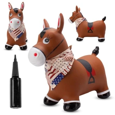 Imagen de sun baby Saltador Hinchable para niños hasta 45 Kg sin BPA, de 1 año, Pelotas saltarinas (Caballo marrón con Bandana)