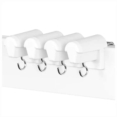 Imagen de KLEMMFLEX 2 pares de ganchos para ventana blancos, estables, ajustables, sin taladrar, colgar decoración ventanas y rollos bambú en PVC o la puerta del balcón