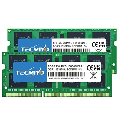 Imagen de TECMIYO 16GB Kit RAM (2X8GB) de Memoria DDR3 1333MHz PC3 10600S SODIMM 204 Pin 1.5V Non ECC Memory Module