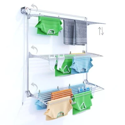 Imagen de foxydry Tower tendedero de pared, pared vertical, retráctil plegable interior y exterior, 152 x 52 137 cm (150, gris)
