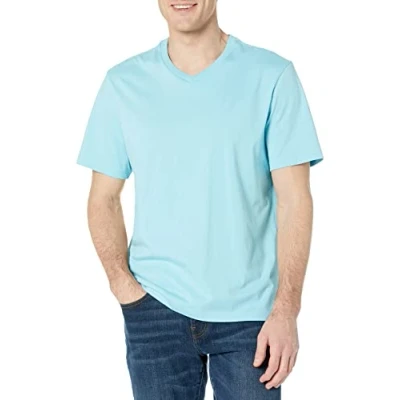 Imagen de Amazon Essentials Camisetas de Cuello en v Manga Corta Hombre, Pack 2, Azul Claro, 5XL Grande Alto