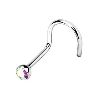 Imagen de WARRIOR Piercing para la Nariz Espárrago Curvo con Bola de Cristal checo Acero quirúrgico esterilizado 22G (0,8 mm) Longitud 6,5 mm x 2,5 (AB)
