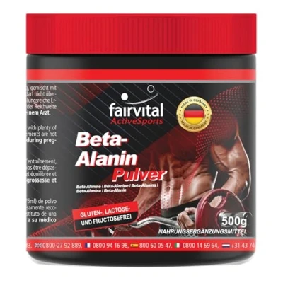 Imagen de Fairvital beta alanina 500 g en polvo, VEGANO 100% pura sin aditivos Cuchara medidora incluida