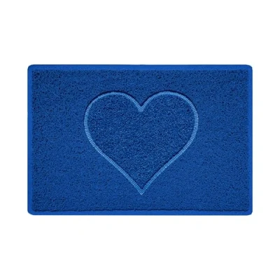 Imagen de Nicoman Corazón Felpudo Logotipo en Relieve Rizos de Vinilo Entrada Bienvenido Lavable Alfombra (Usar Interiores y Exteriores), Pequeño (60x40cm), Azul